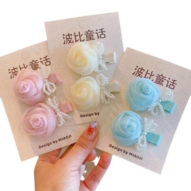 Spring fabric rose flower hair clips for kids