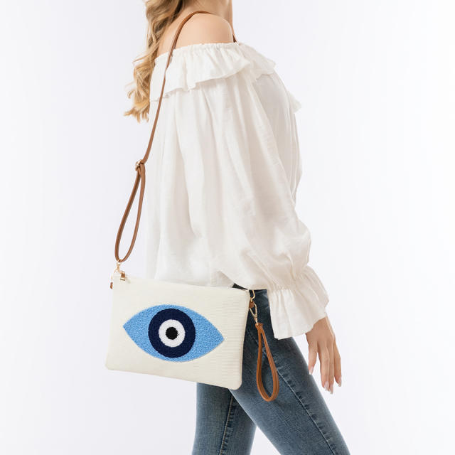 Boho blue evil eye pattern canvas crossbody bag