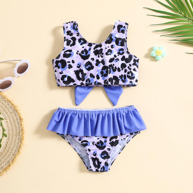 Popular leopard grain purple color two piece swimsuit for kids