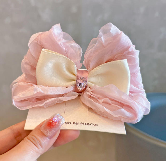 Korean fashion sweet pink bow hair clips for kids