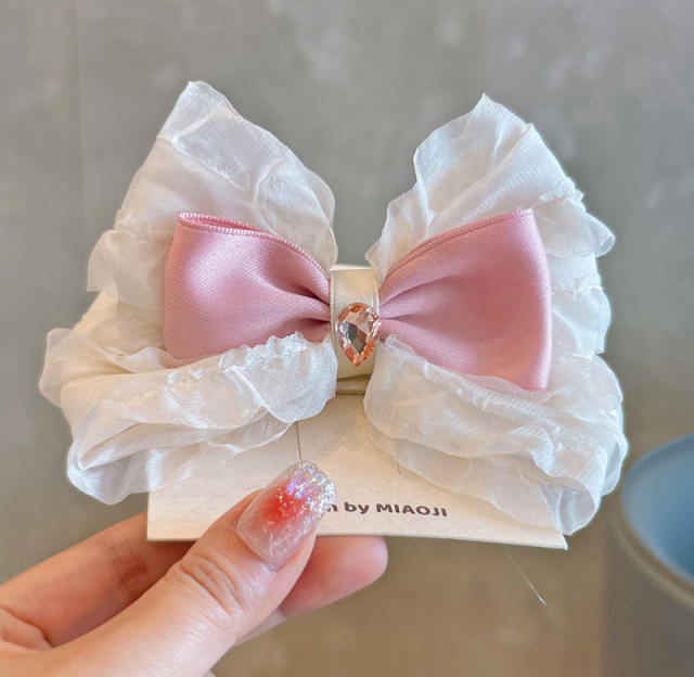 Korean fashion sweet white pink bow hair clips for kids