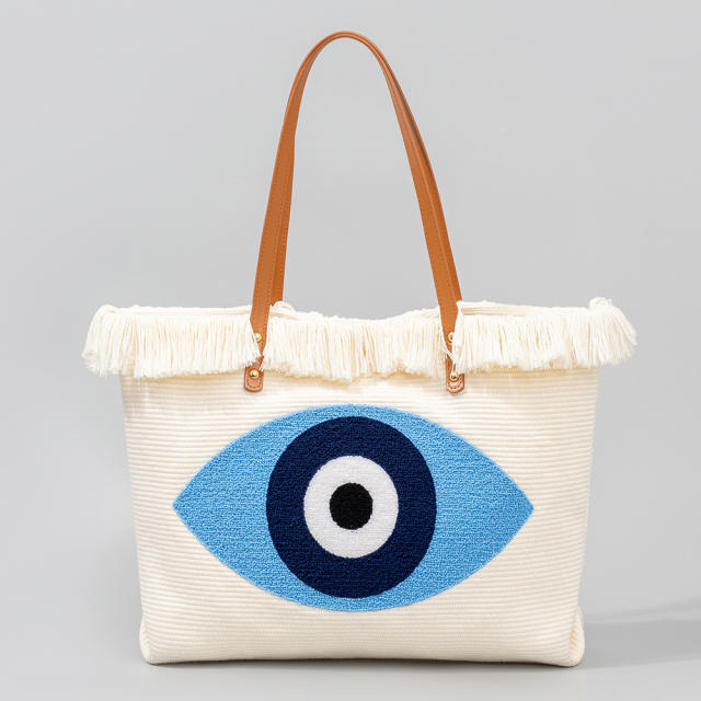 Boho evil eye canvas large beach tote bag