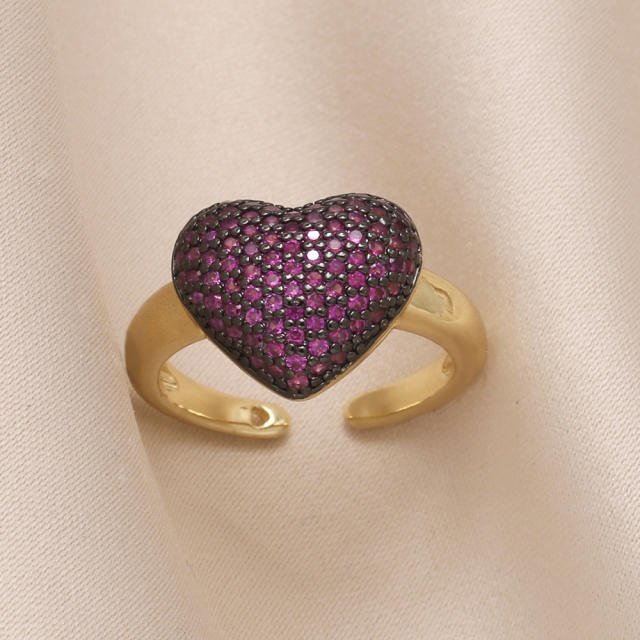 Luxury full diamond colorful heart gold plated copper finger rings