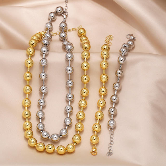 10mm bead Hiphop gold plated copper ball beaded choker necklace