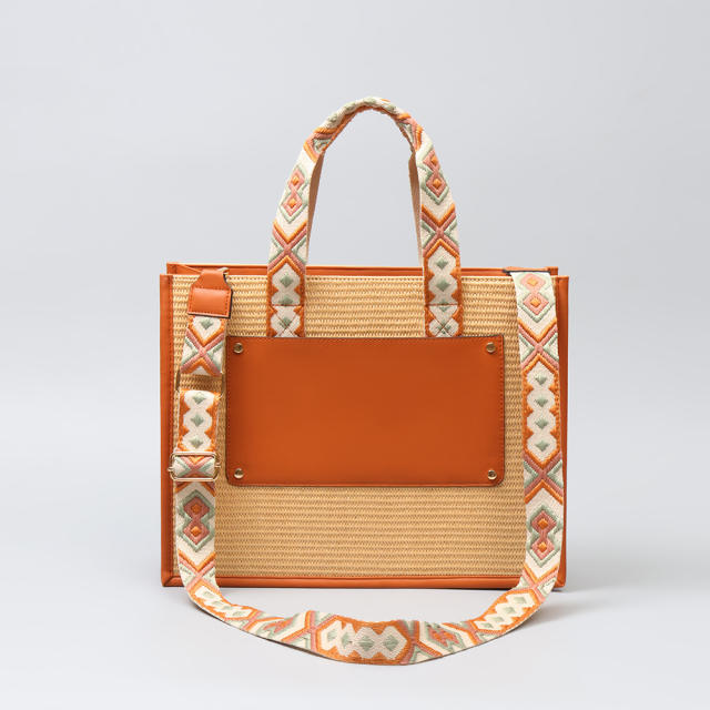 Summer elegant straw pattern tote bag beach bag