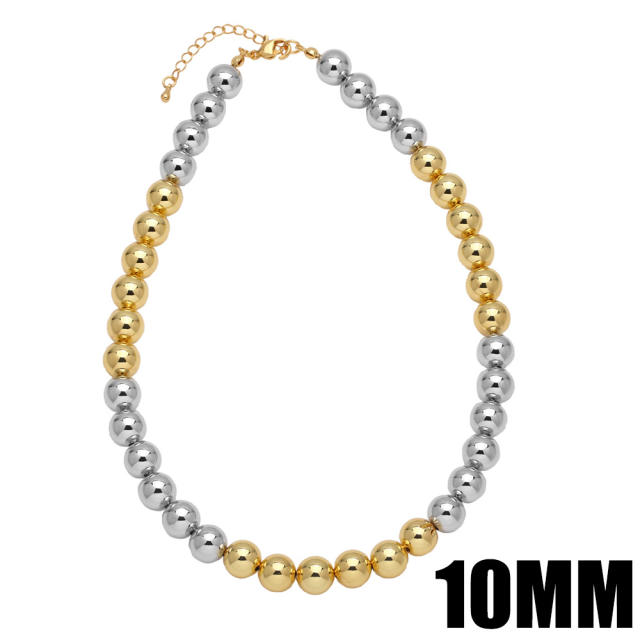 Hiphop mix color gold plated copper ball beaded choker necklace