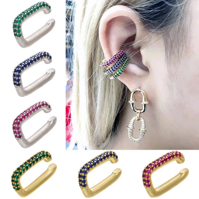 Delicate colorful cubic zircon gold plated copper ear cuff