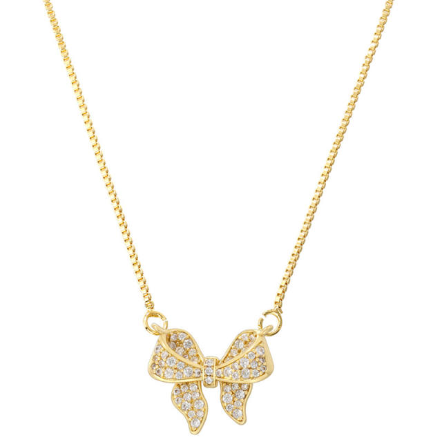 Dainty diamond bow gold plated copper necklace