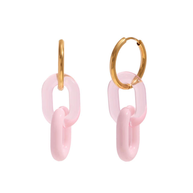 Summer candy color acrylic chain stainless steel hoop earrings
