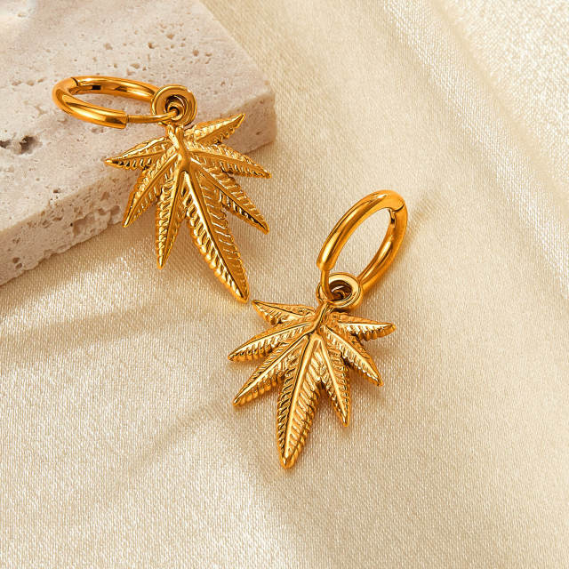 Elegant the Maple leaves charm stailness steel huggie earrings