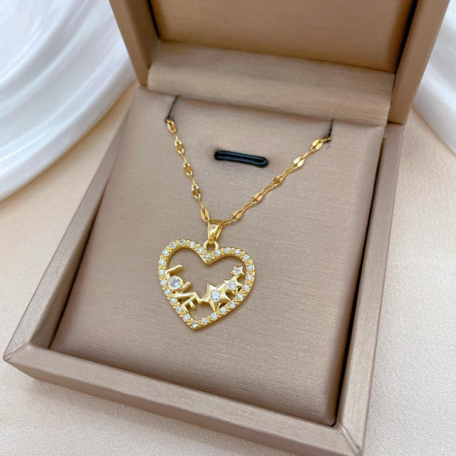 Delicate star heart diamond pendant stainless steel chain dainty necklace