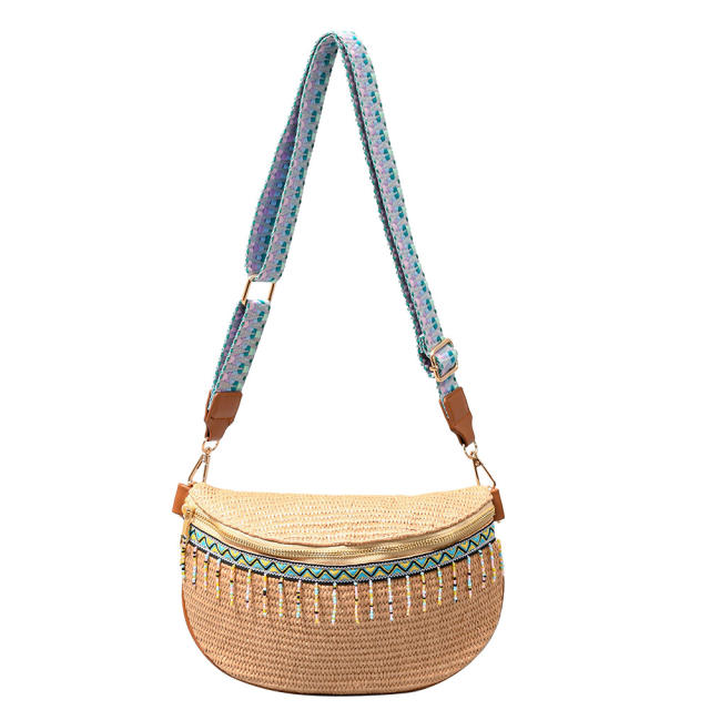 National trend bead tassel straw chest bag crossbody bag