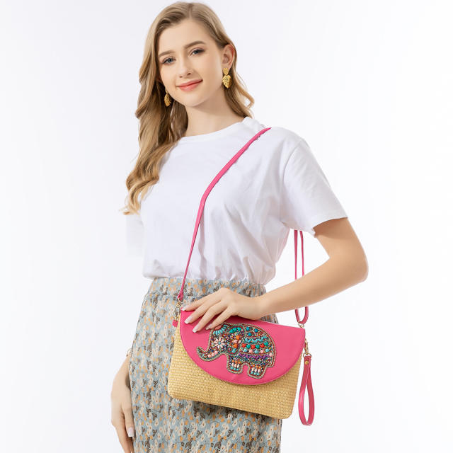 Summer design colorful straw small size crossbody bag clutch bag