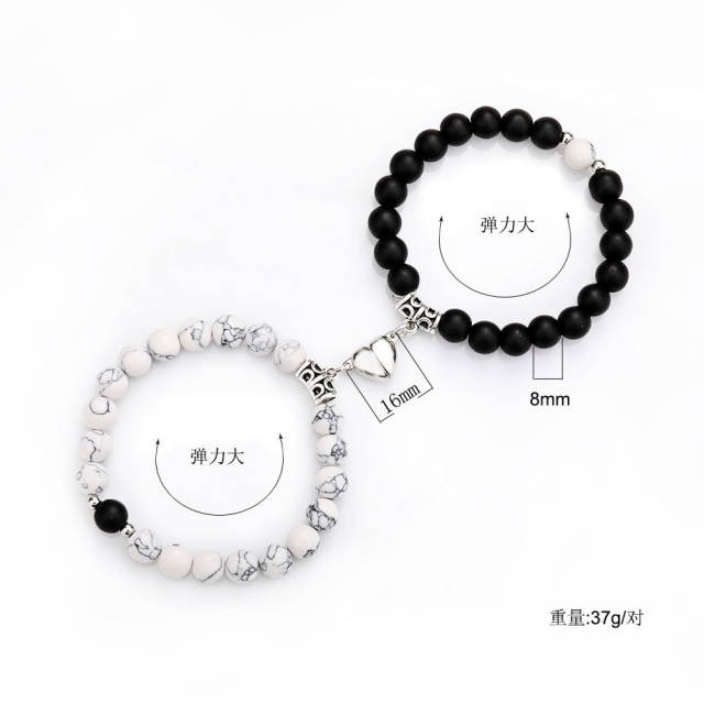 Hot sale natural stone beaded heart Magnetic attraction couple bracelet
