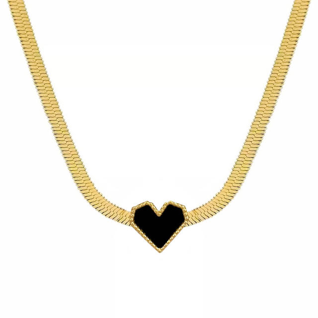 Chic black heart snake chain stainless steel necklace set