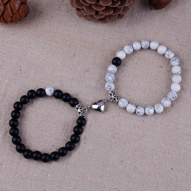 Hot sale natural stone beaded heart Magnetic attraction couple bracelet