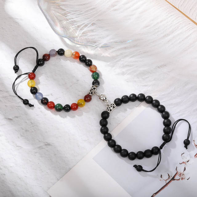 Hot sale heart charm Magnetic attraction natural agate bead bracelet couple bracelet