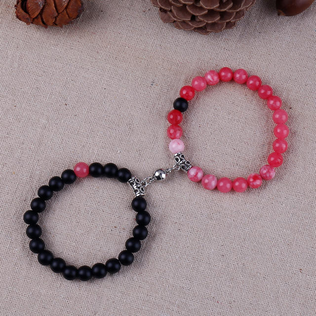Hot sale natural stone beaded heart Magnetic attraction couple bracelet