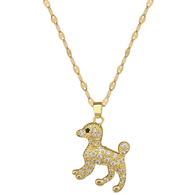 Delicate diamond puppy pendant stainless steel chain dainty necklace