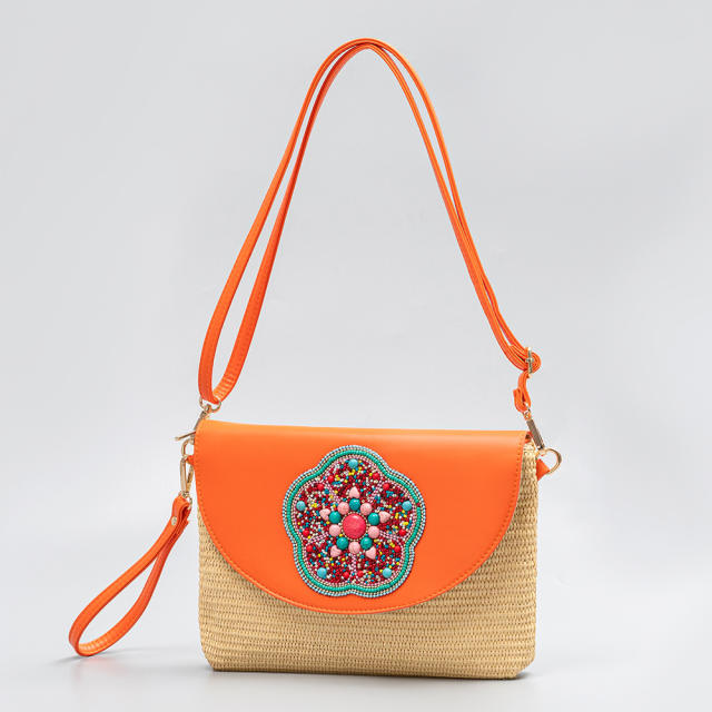 Summer design colorful straw small size crossbody bag clutch bag