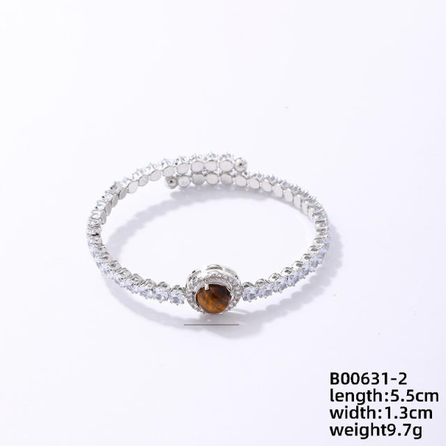 Delicate full cubic zircon color stone statement gold plated copper bangle