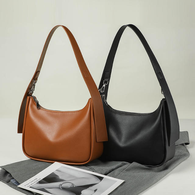 Popular black brown color PU leather women shoulder bag