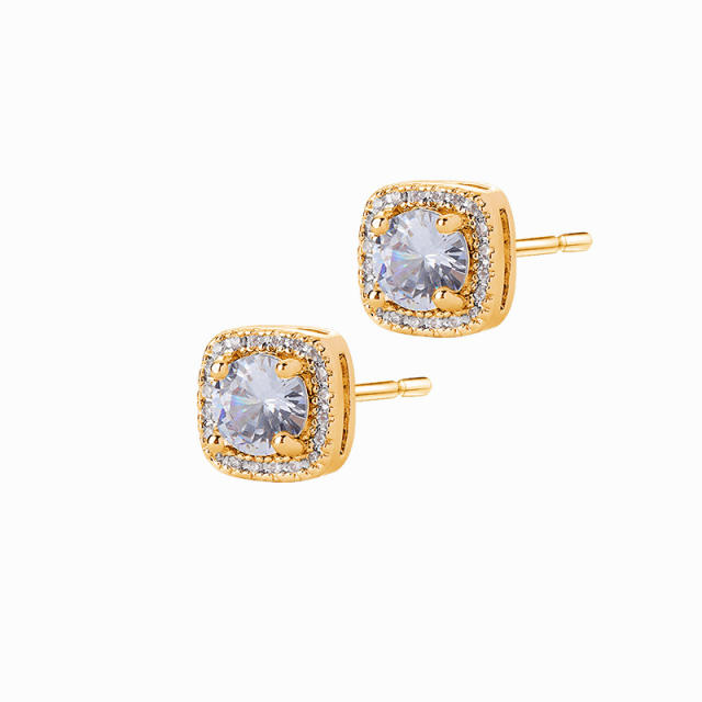 Chic square colorful cubic zircon copper material diamond studs earrings