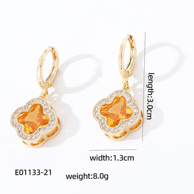 Delicate colorful clover diamodn gold plated copper earrings