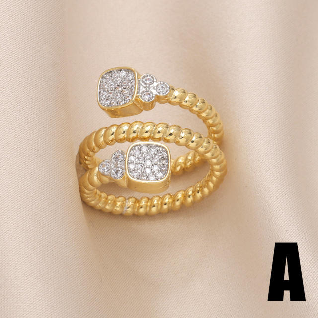 Delicate cubic zircon diamond gold plated copper finger rings