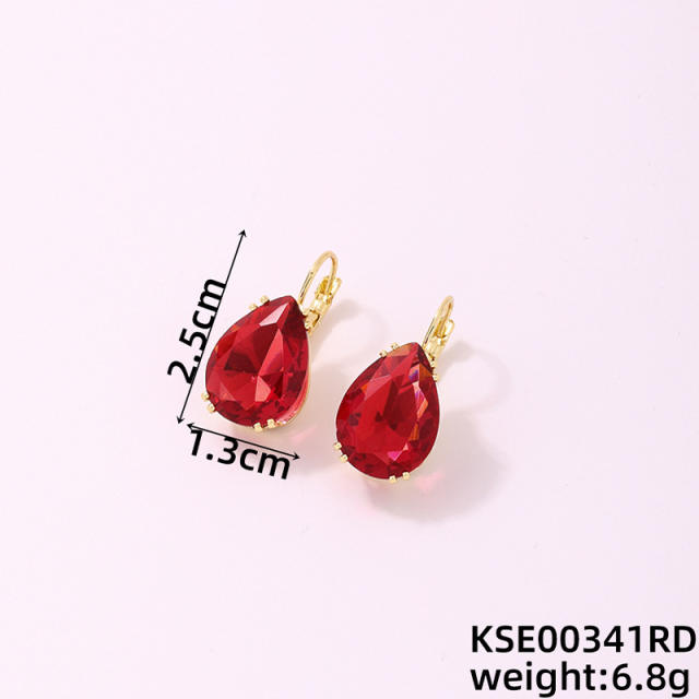 Elegant colorful glass crystal drop gold plated copper earrings