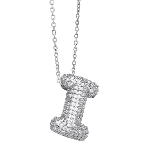 Silver color HIPHOP diamond initial letter charm gold plated copper necklace bubble necklace