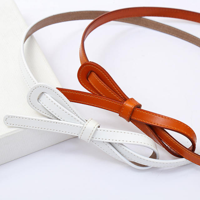 Vintage knotted bow women pu leather belt