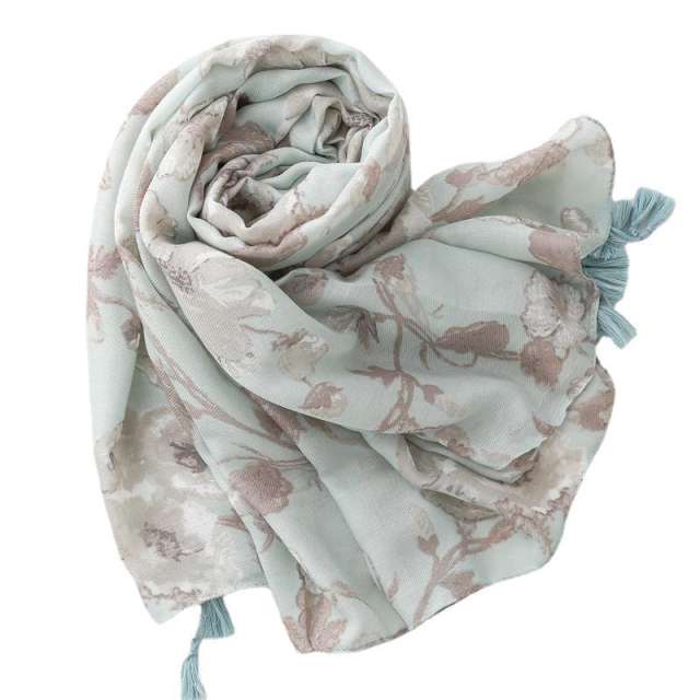 Spring summer light green color flroal fashion scarf