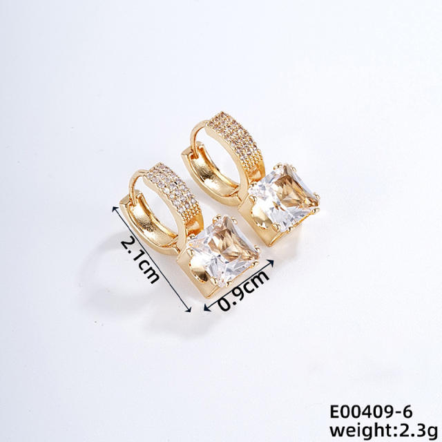 Delicate colorful cubic zircon gold plated copper huggie earrings