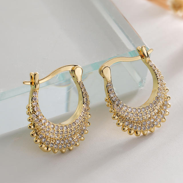 Delicate diamond real gold plated copper U shape earrings