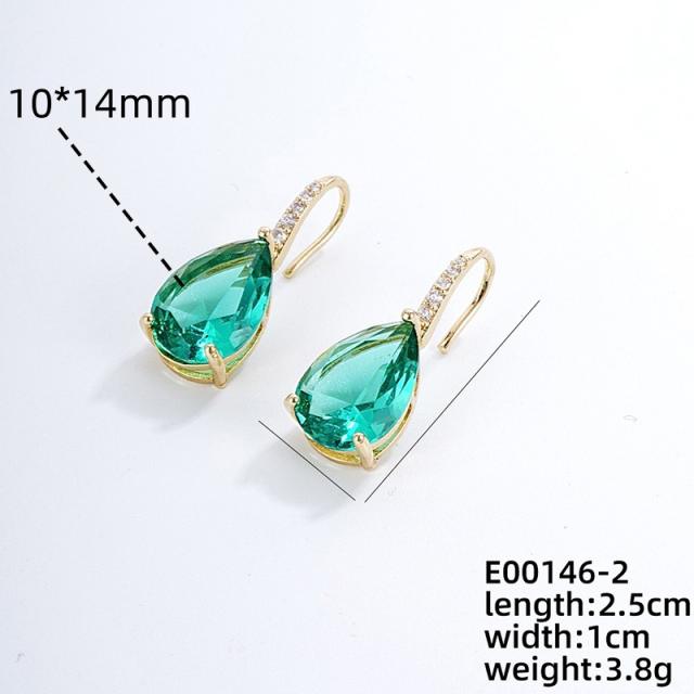 Chic drop shape cubic zircon gold plated copper earrings