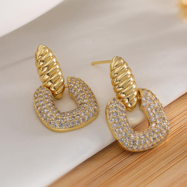 Delicate diamond real gold plated copper U shape earrings