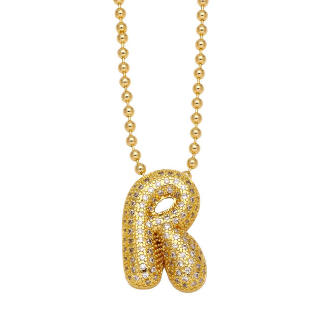 HIPHOP diamond chunky initial letter charm gold plated copper necklace bubble necklace