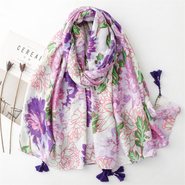 Spring summer purple color flower fashion scarf