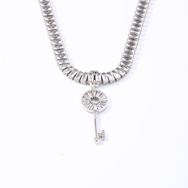 Hiphop diamond cross pendant tennis chain necklace
