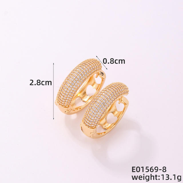 Chic hot sale full of cubic zircon small hoop gold plated copper earrings huggie earrings