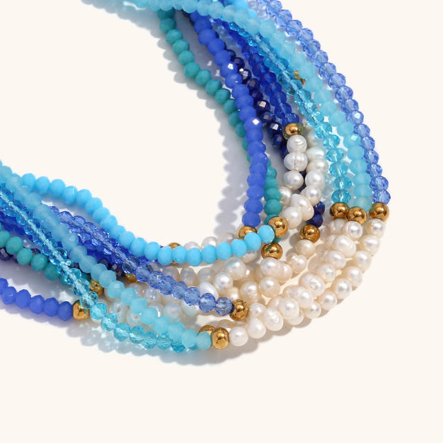 18KG waterpearl crystal beaded blue color necklace collection