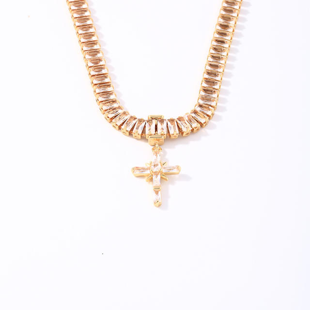 Hiphop diamond cross pendant tennis chain necklace