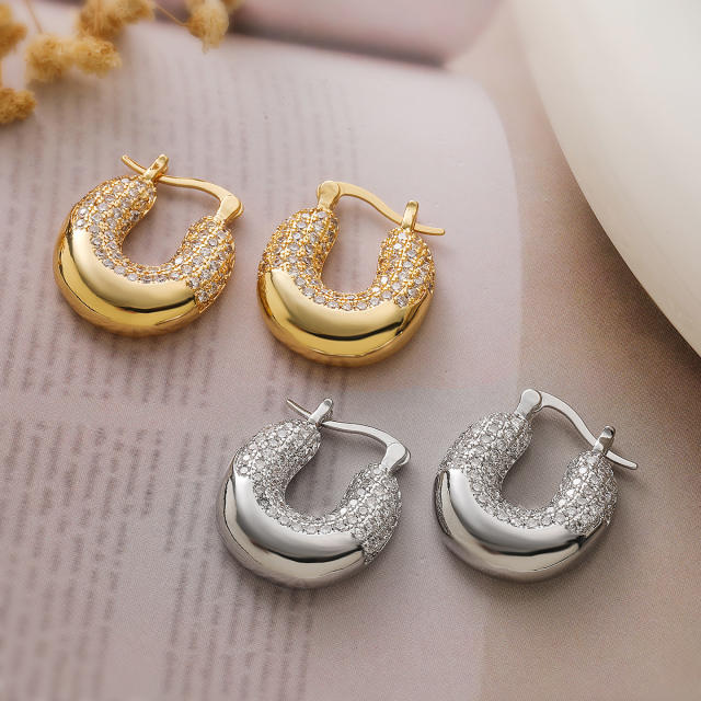 Chunky gold plated copper U shape diamond earrings