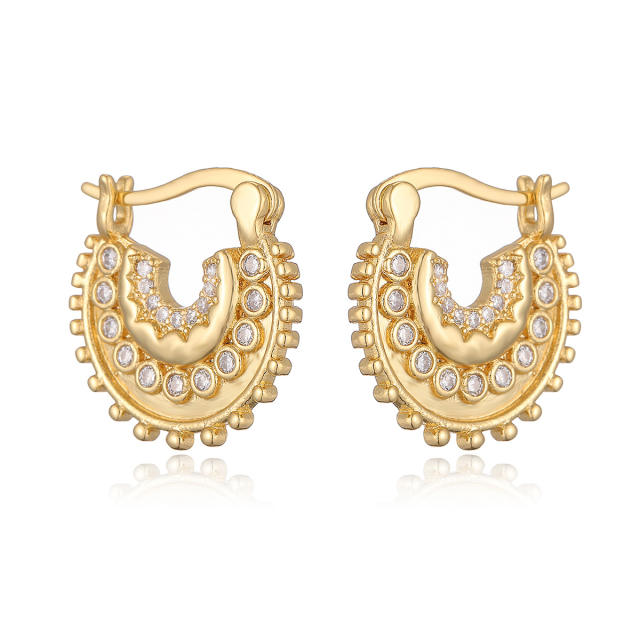 Delicate diamond real gold plated copper U shape earrings