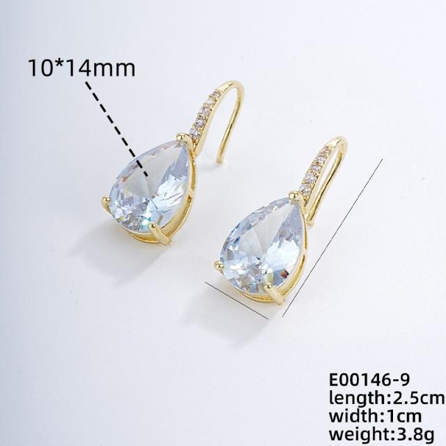 Chic drop shape cubic zircon gold plated copper earrings