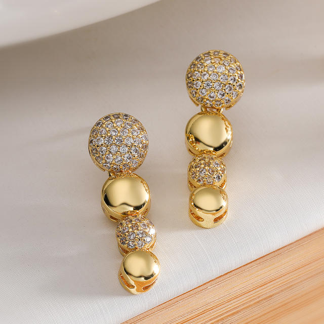 Chunky ball diamond gold plated copper dangle earrings