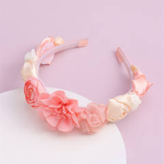 Sweet pink color satin flower headband for kids flower girl