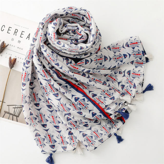 Funny ocean series fishbone pattern fashion scarf