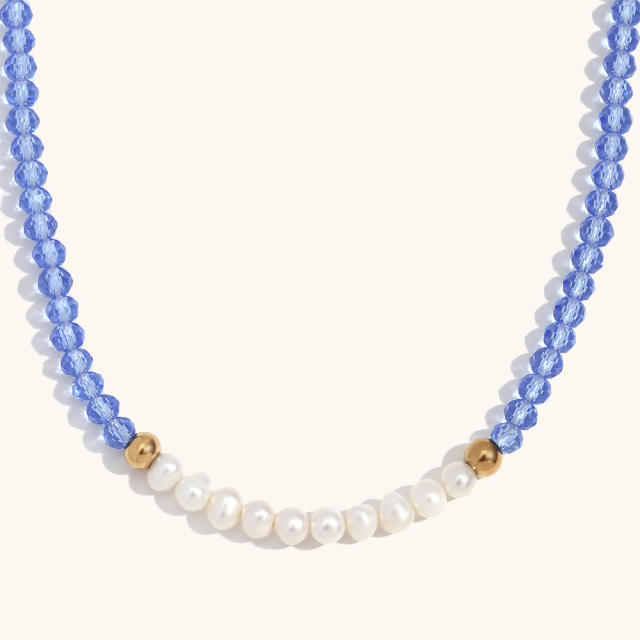 18KG waterpearl crystal beaded blue color necklace collection